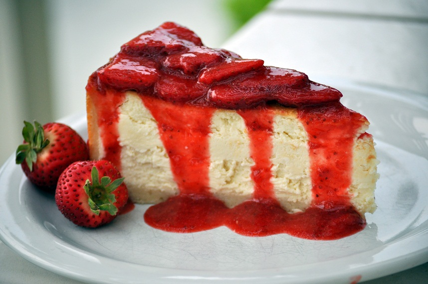 Strawberry topping on a cheesecake