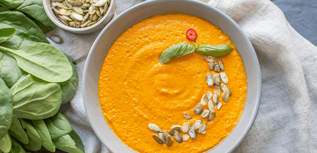 Pumpkin soup made from a soup production line for tinned soup.